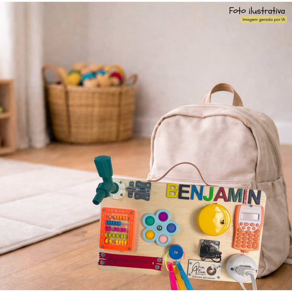 Painel Sensorial Montessori Educativo / Painel de Atividades / Portátil Niterói - com 35x20cm