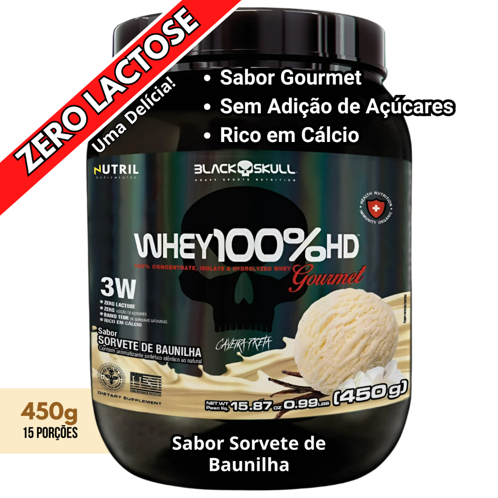 Whey Protein 100% HD Pote GOURMET 450g Pure Concentrado Isolado Hidrolisado Black Skull em Oferta na Shopee