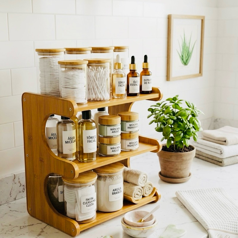 Organizador Multiuso de Bambu 3 Prateleiras - Exclusivo Elexa
