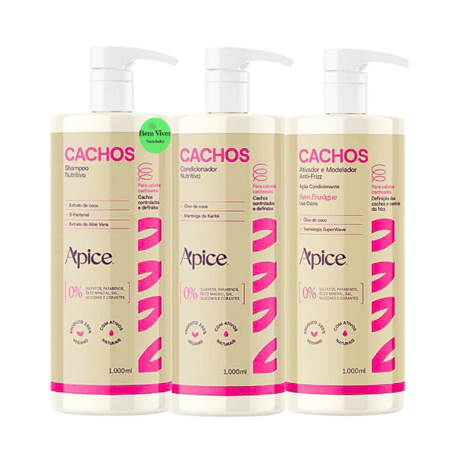 Kit Apse Cachos Shampoo + Condicionador + Ativador - 1Litro