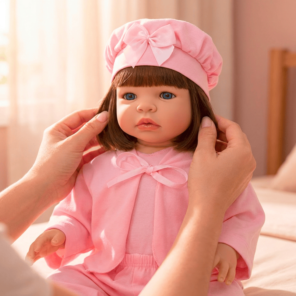 Detalhes do Boneca Bebê Reborn Realista Com Bolsa 100% Silicone Roupinha Rosa Pode Dar Banho
