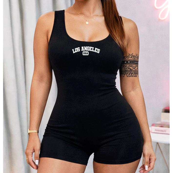 Macacão Feminino Suplex Alça Larga Curto Estampado Moda Fitness Academia — imagem 1