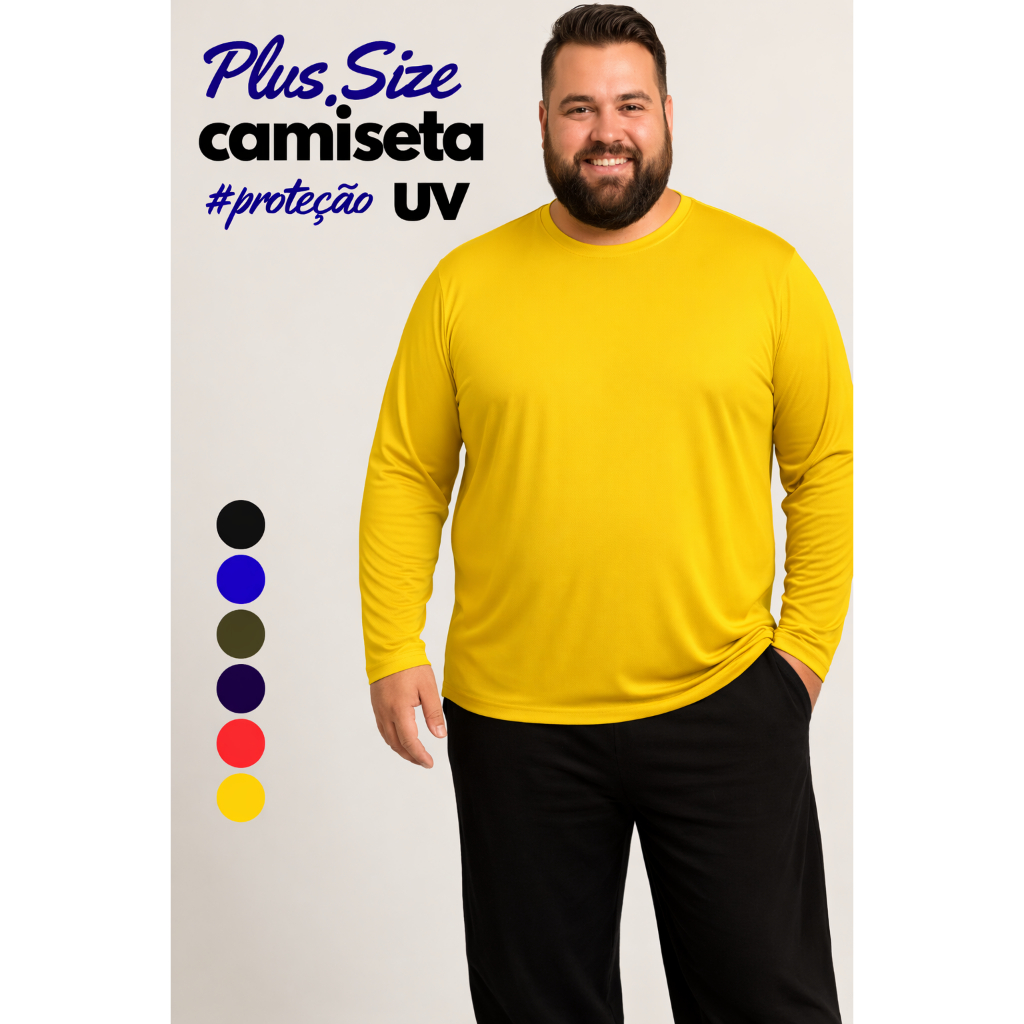 Camisa Plus Size Masculina Proteção Solar UV50+ Segunda Pele Térmica em Oferta na Shopee