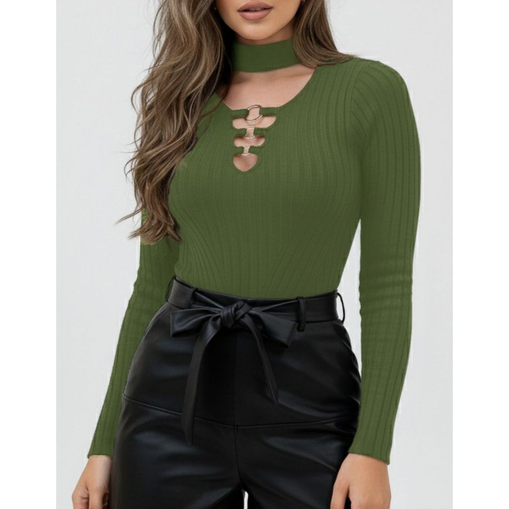 Body Feminino Cacharrel Gola Choker Alta Manga Longa Inverno Tendencia Para Mães 2025