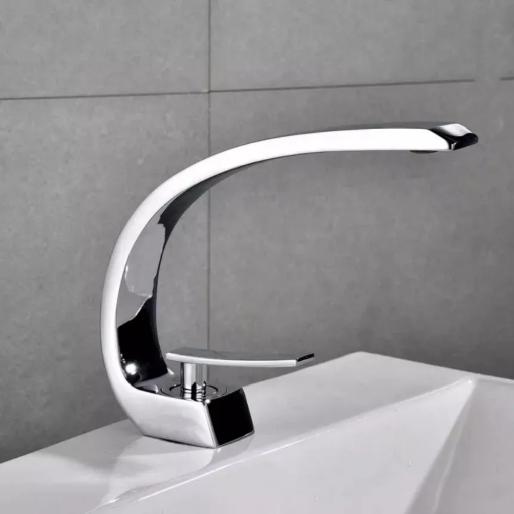 Torneira Para Banheiro Onda Lavatório Curvada Monocomando Gourmet Quente e Fria Misturador