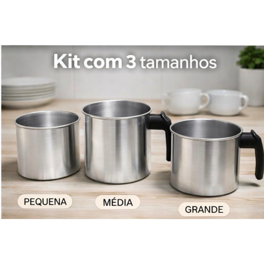 Imagem Jogo 3 Leiteira Canecão Fervedor Alumínio Polido (12L/14L/16L) Linha Premium ( INOXPro )