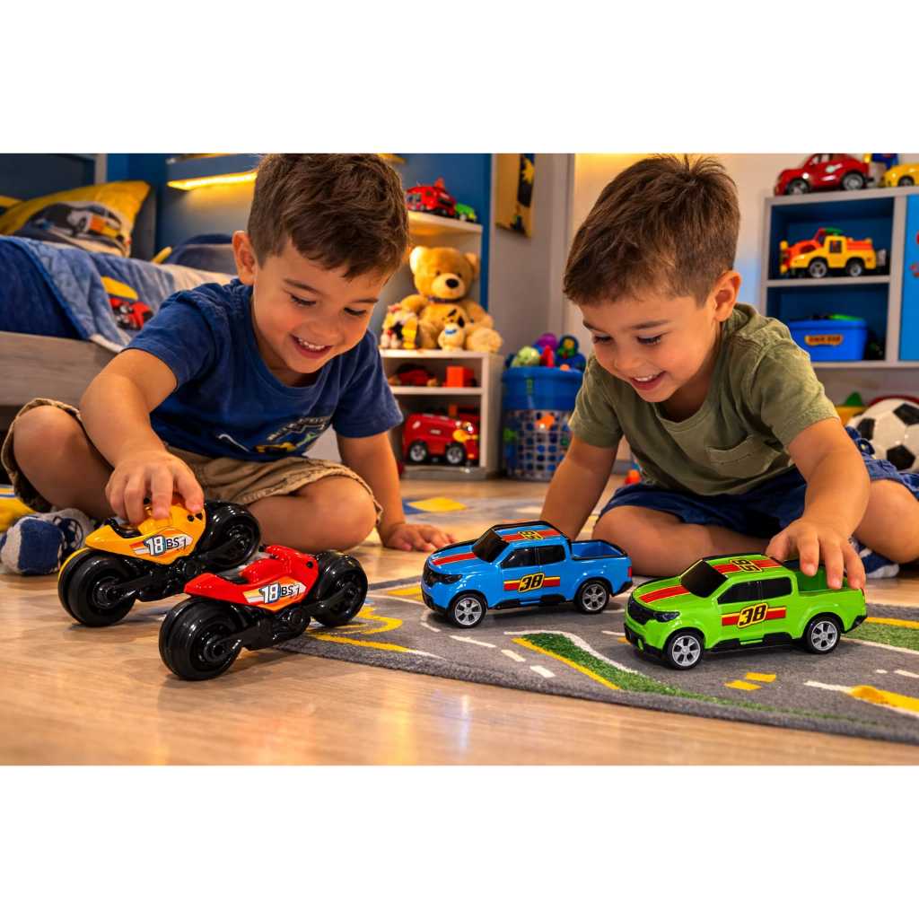 Kit Carro e Moto De Brinquedo - 2 Carros + 2 Motos Oferta