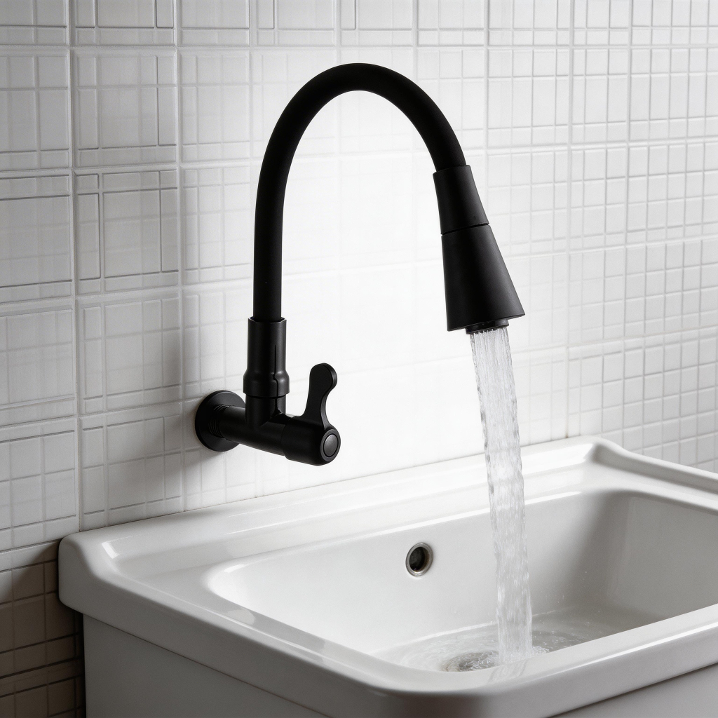 Torneira Industrial de Parede Preto e Prata, Tubo Flexível Preto, Design Moderno para Cozinha e Varanda em Oferta na Shopee