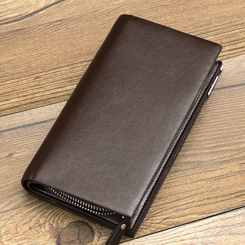 Carteira Masculina Com Zíper Longo – Suporte Para Telefone Em Couro PU De Grande Capacidade Compartimentos Vários Cartõe