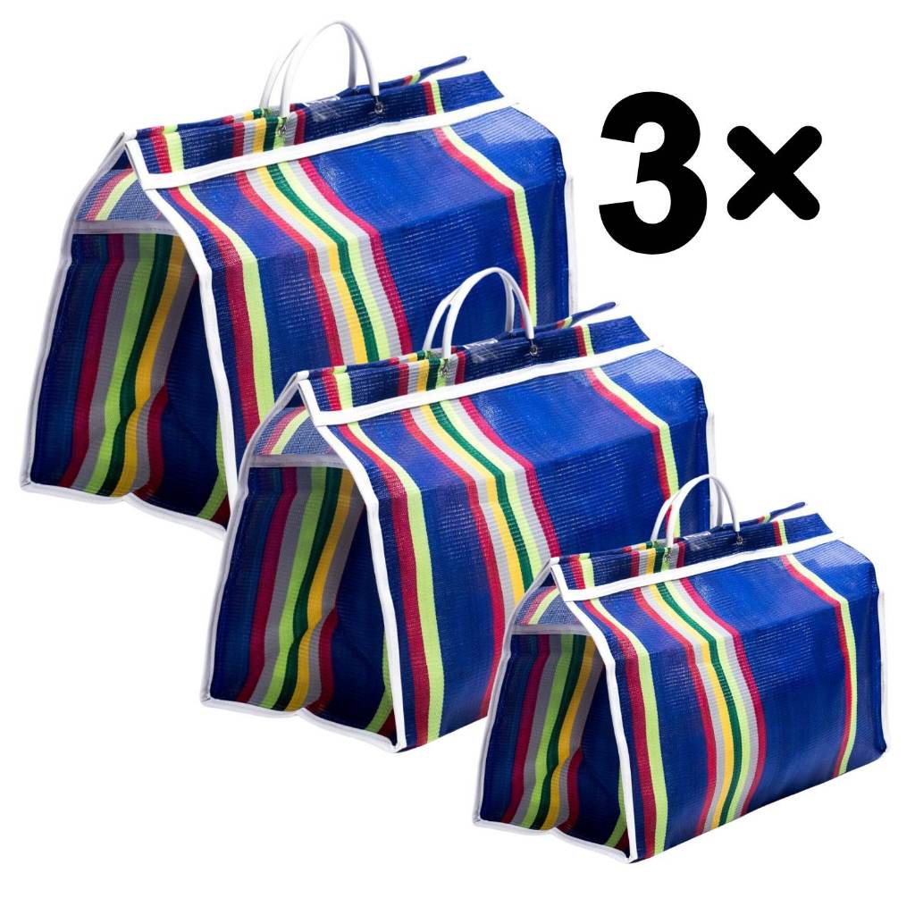 Kit 3 Sacolas de Feira Reutilizável Nylon Resistente Para Mercado Compras Grande Média Pequena