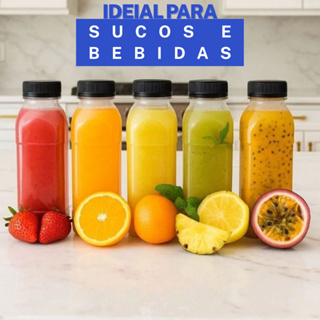 Garrafinhas PET 200ml/300ml/500ml  Premium com Tampa| Suco, Detox & Caldo de Cana + Envio Rápido em Oferta na Shopee
