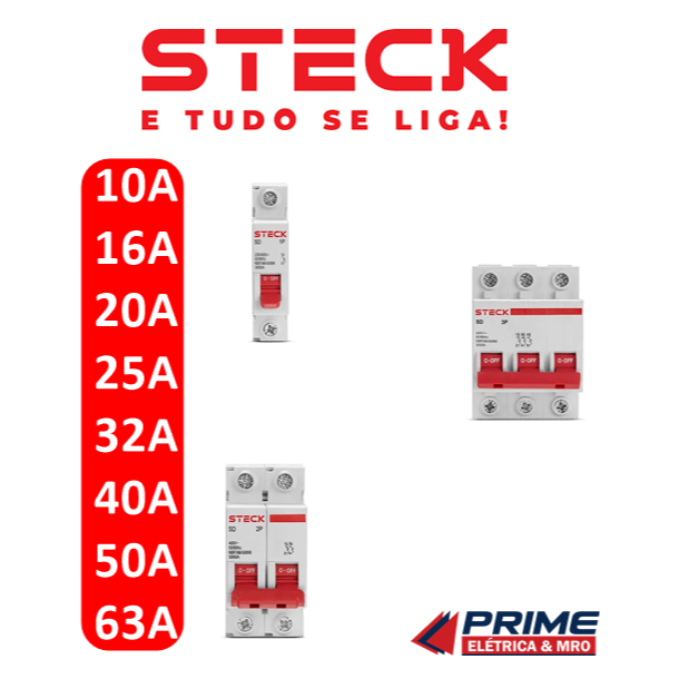 DISJUNTOR STECK TRIPOLAR BIPOLAR MONOPOLAR 10A 16A 20A 25A 32A 40A 50A 63A 80A 100A 123A