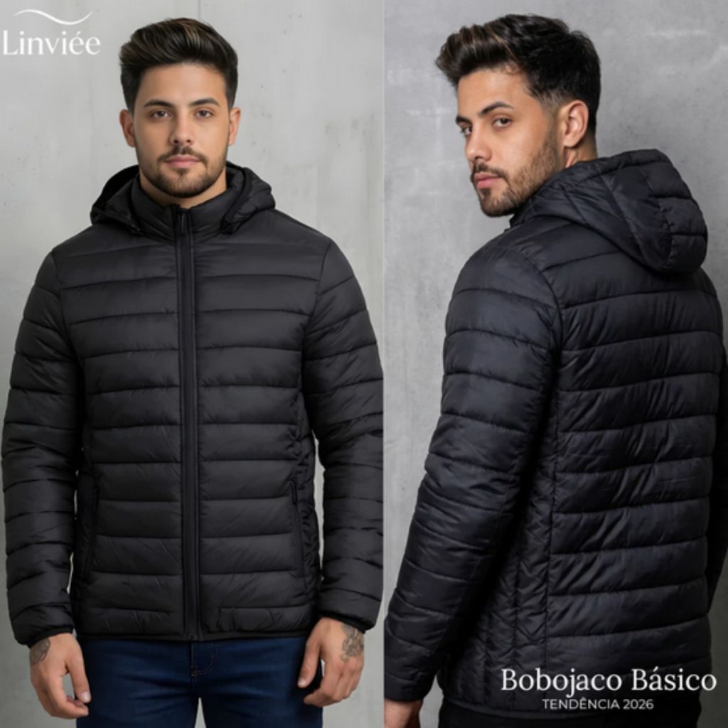 Jaqueta Puffer Bobojaco Impermeável de Frio Intenso Blusa Masculina Inverno com Capuz Removível