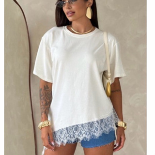 Blusa Camiseta Assimétrica Feminino Detalhe em Renda Estilo Blusão Chic Tendência Outono Inverno 2026 Moda rendada em Oferta na Shopee