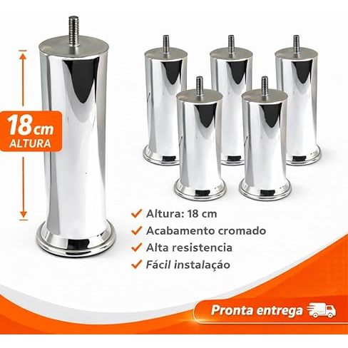 Kit 9 Pezao Cromados Alto Para Cama Box com 18cm de Altura Elevando a Altura da Cama