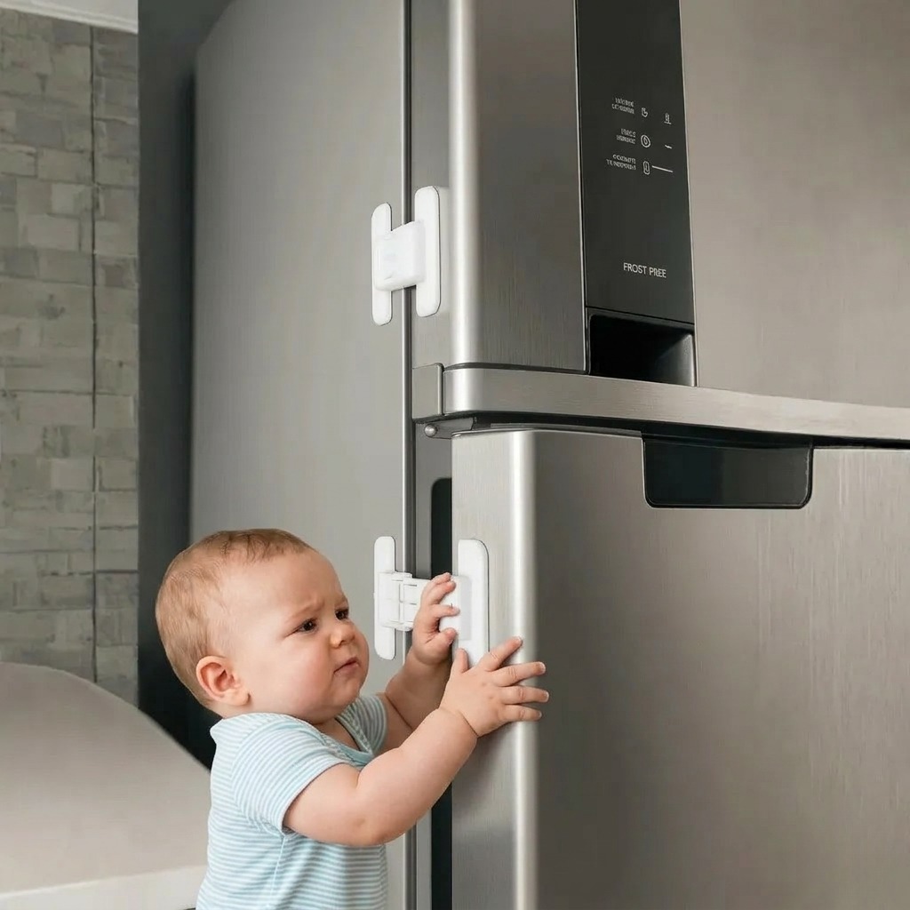Trava de Freezer Geladeira Proteção Bebês e Crianças Não Abre a Porta Fixação por Adesivo Segurança