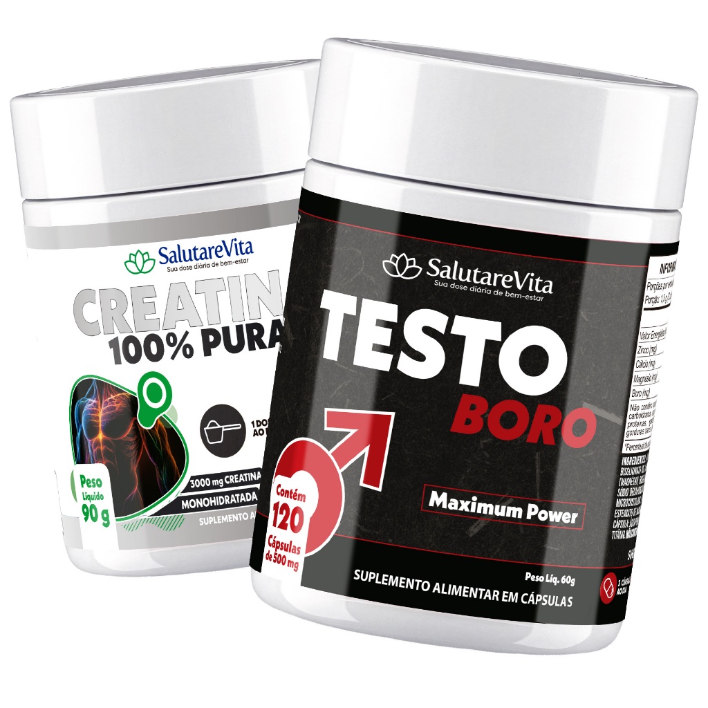 Creatina 100% Pura + Testo Boro Zinco Magnésio Cálcio 120caps Suplemento Alimentar