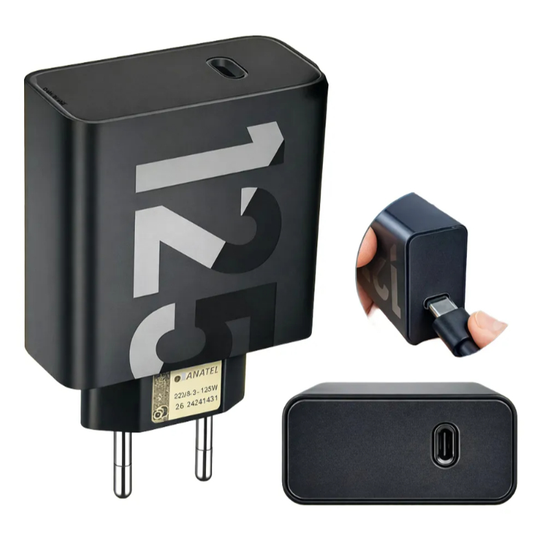 Carregador Turbo 125w Motorola Tipo C Entrada E Saída Preto
