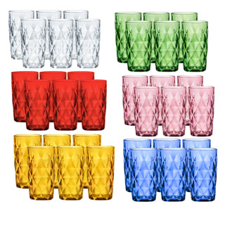 Jogo De 6 Copos Vidro Diamond Kit Kehome 340ml Elegante Resistente Para Água Vidro Grosso
