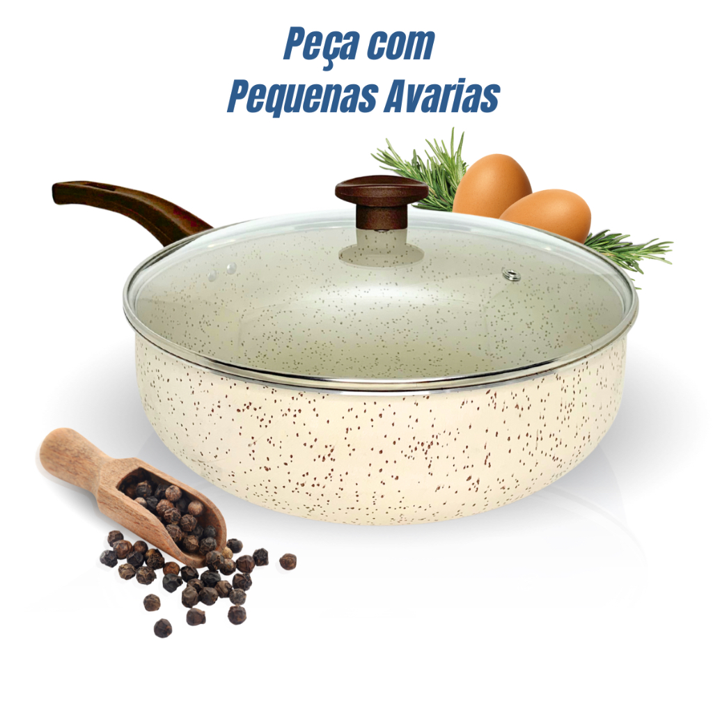 Frigideira wok teflon antiaderente com tampa de vidro e pequenas avarias cores sortidas