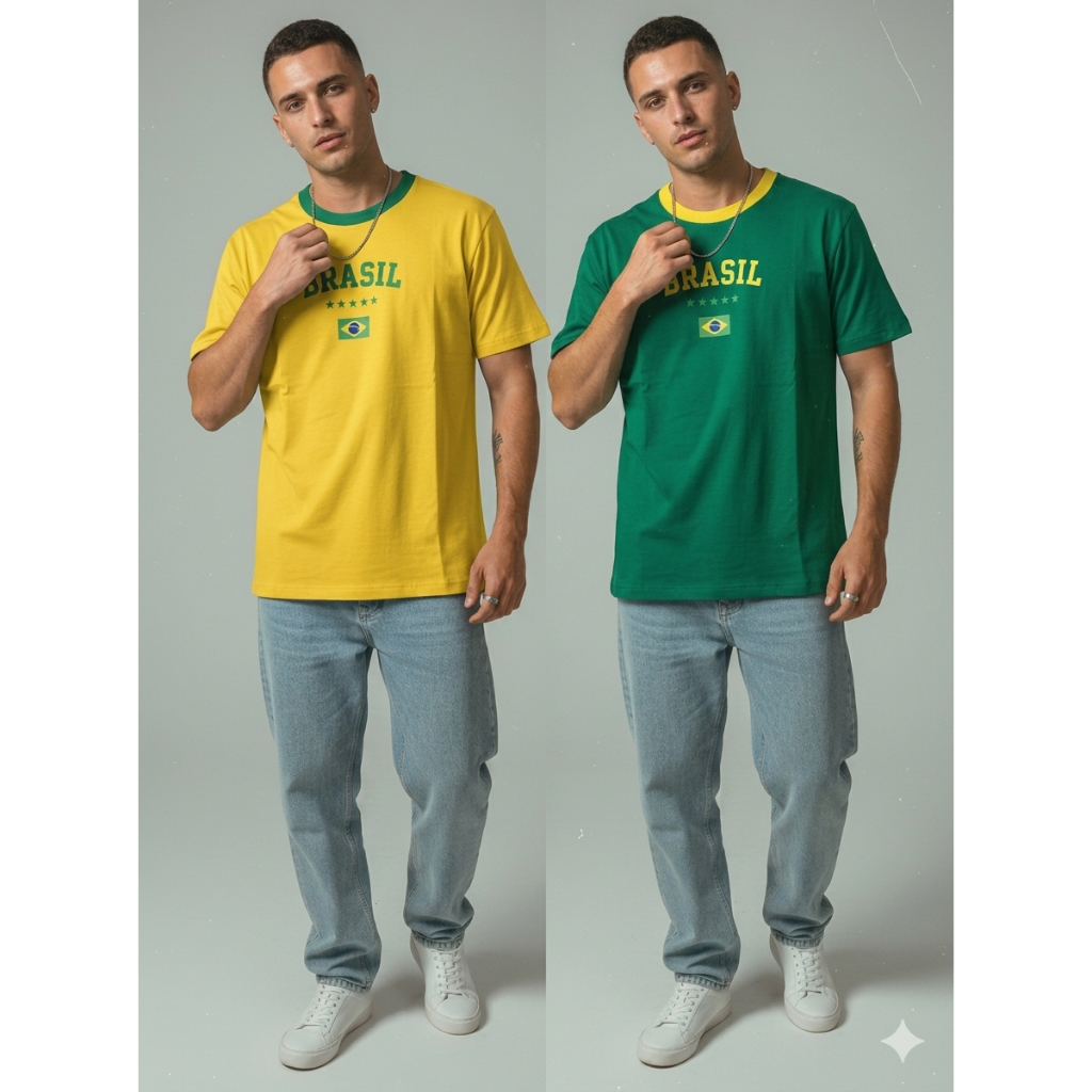 Camisa Brazil Logo Vintage - Tendência Verão e Copa - Amarela e Verde
