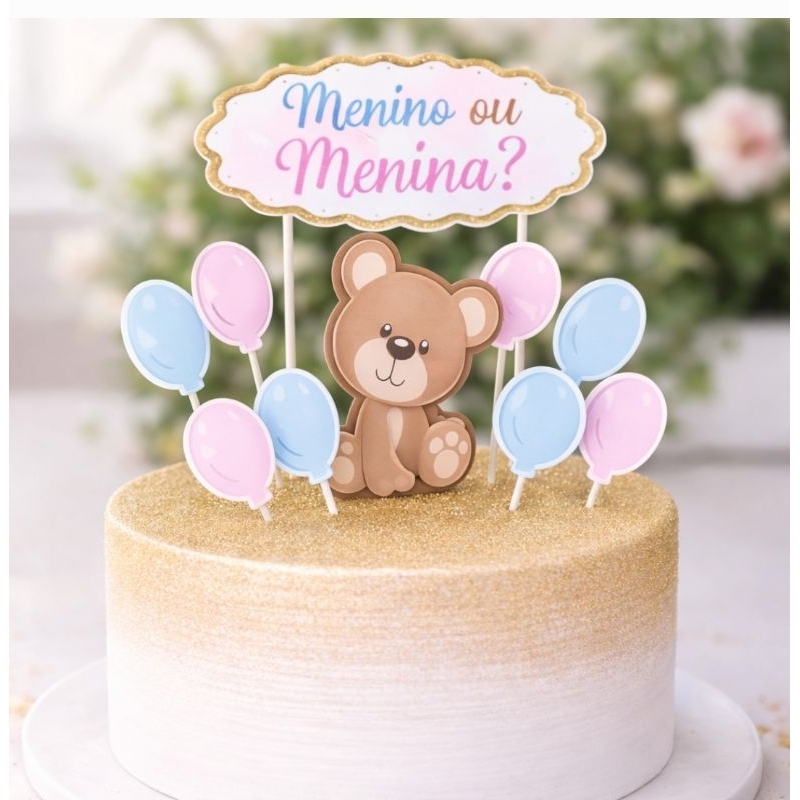 🎂 Topo de Bolo Chá Revelação Ursinho – Menino ou Menina