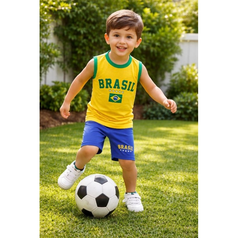 Conjunto Regatas Brasil Copa Amarelo e Azul Menino.