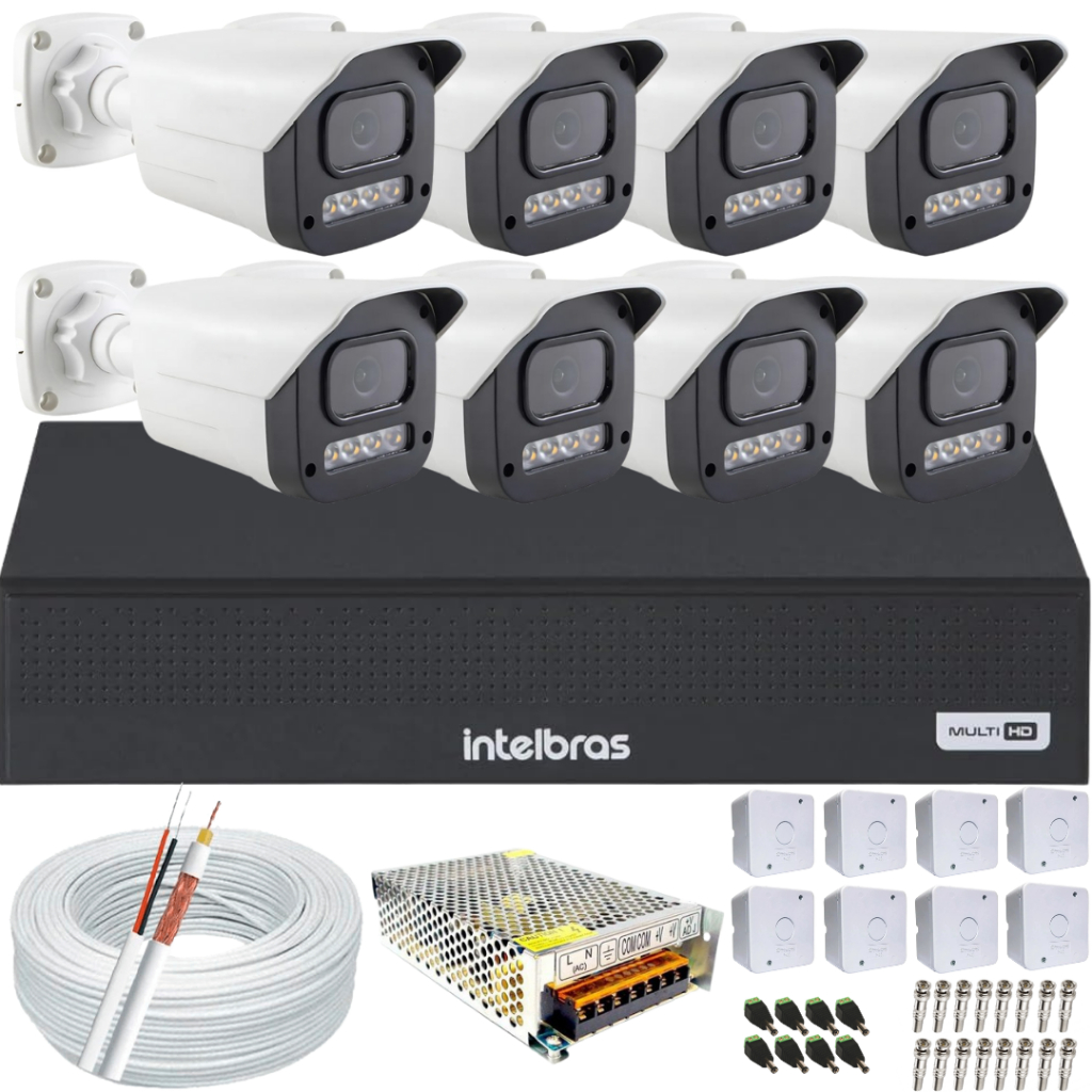 Kit 8 Câmeras Full Color C/Áudio Dvr Intelbras 8 canais S/HD em Oferta na Shopee