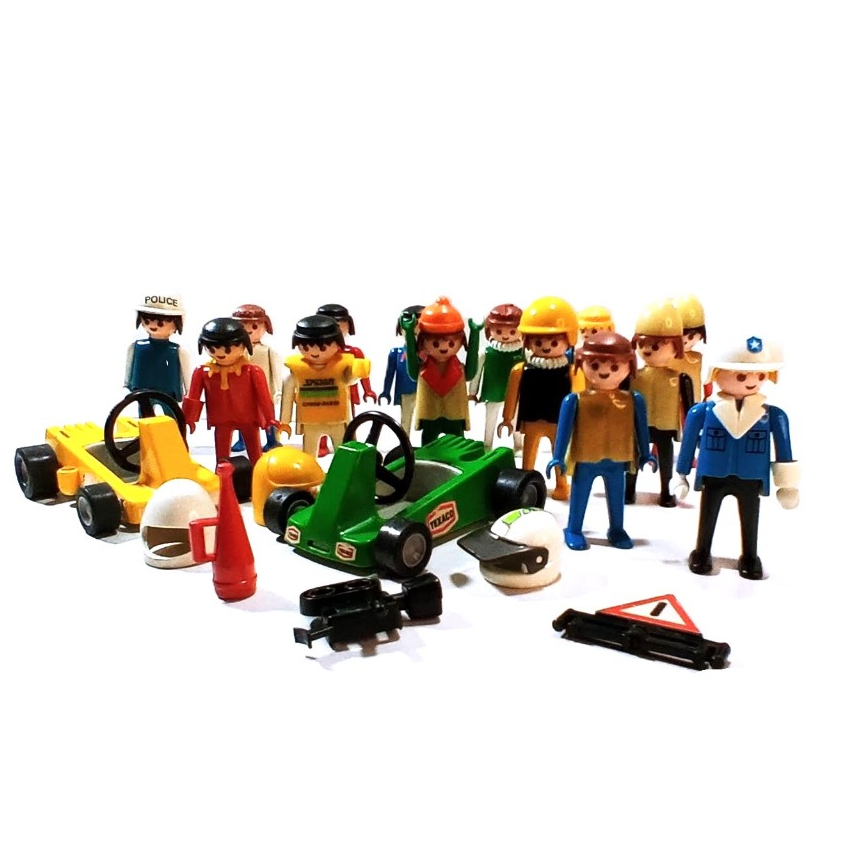 Lote Playmobil antigo Trol e Geobra 14 figuras 2 karts e alguns itens avulsos leia a descrição