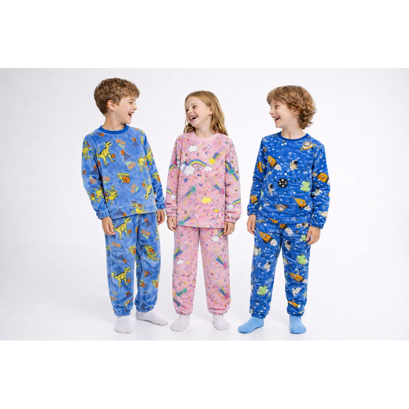 Pijama Infantil de Pelinho Fleece Mantinha Quentinho  Confortável Inverno  Meninos  Meninas  Unissex