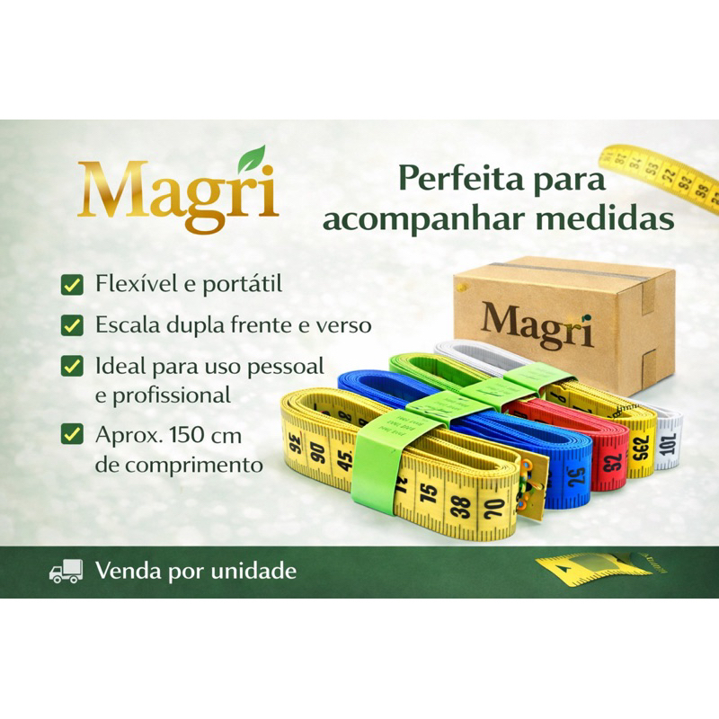 Fita métrica Magri Fita Métrica 150cm Para Medir Corpo Costura Academia Medição Corporal 🍃