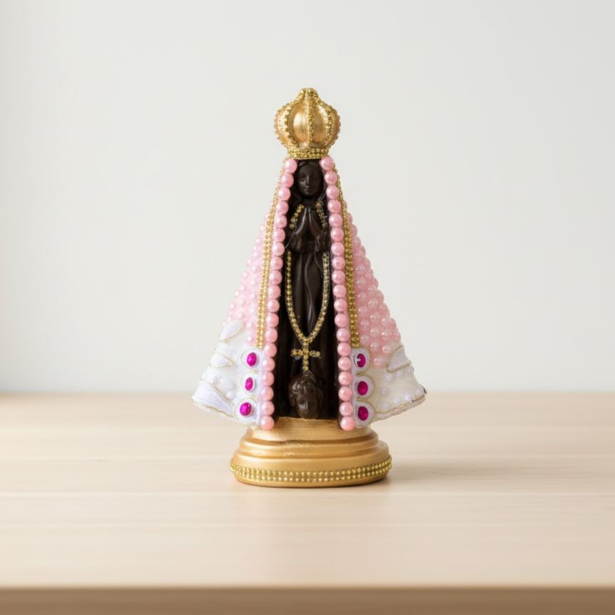 Imagem Nossa Senhora Aparecida Perola Rosa Trabalhada 23cm