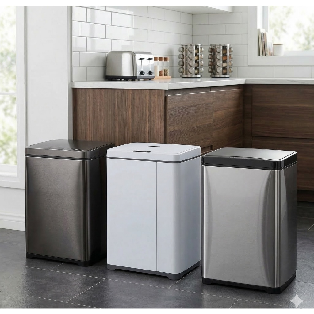 Lixeira Automática 40L / 50L com Sensor de Proximidade e Movimento Inteligente Inox Branca Preta