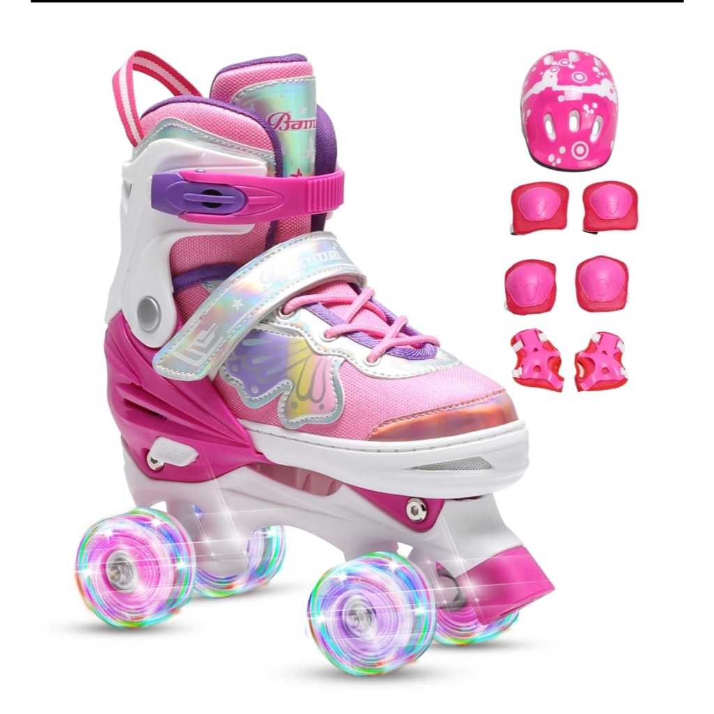 Patins 4 Rodas Com Led Patins Infantil Menina borboleta COM /SEM Kit Proteção Com Luz De Led, Qualidade da Sua Família
