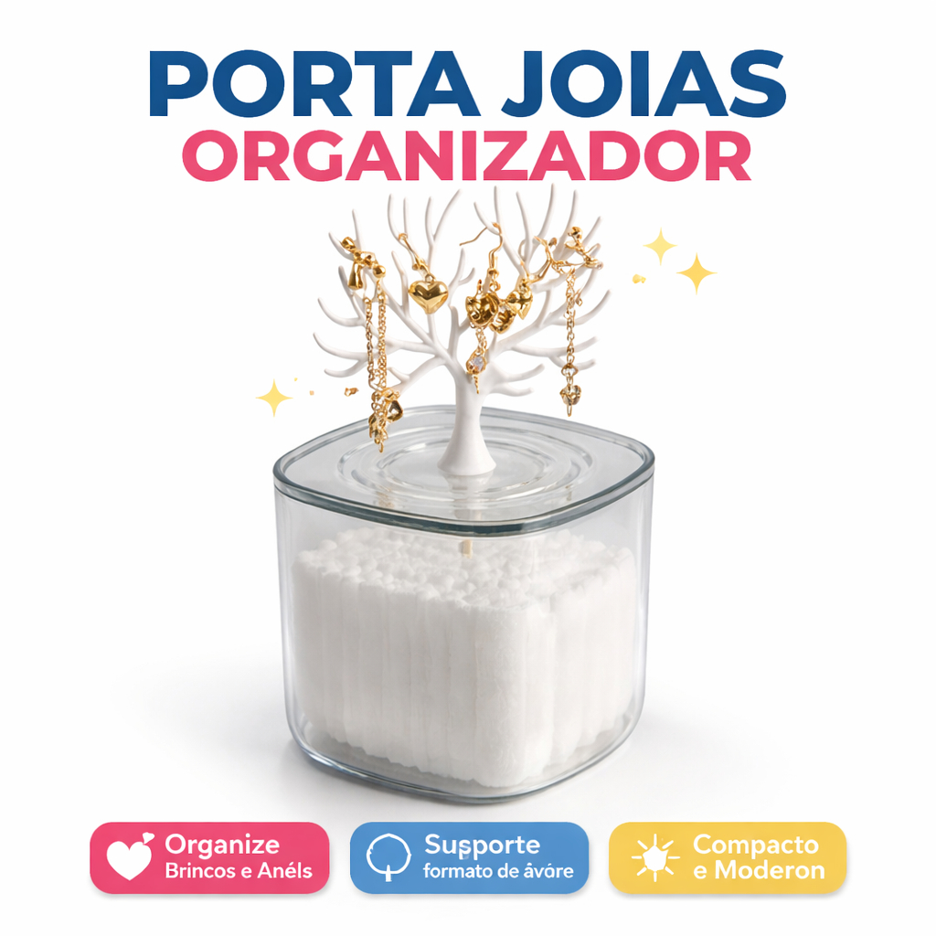 ⭐ Porta Joias Organizador com Suporte para Brincos Árvore Colares e Anéis