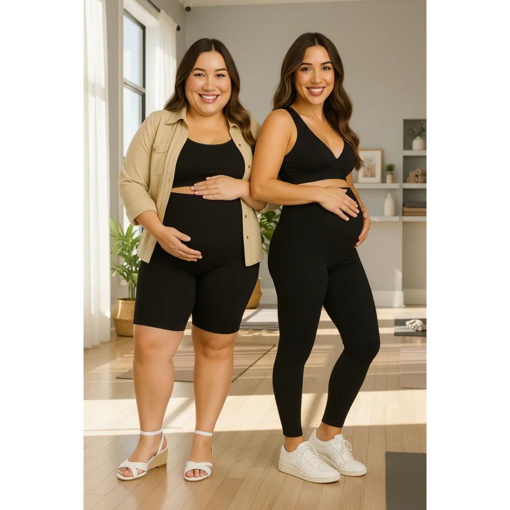 Kit 1 Calça Legging Gestante + 1 Bermuda Grávida Maternidade