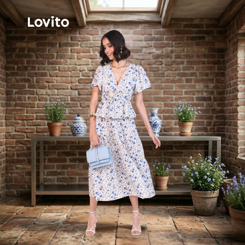 Lovito Saia Estampada Moda Modesta Evangelica Rodada Estampa Floral Feminina BRSKB16301660 em Oferta na Shopee