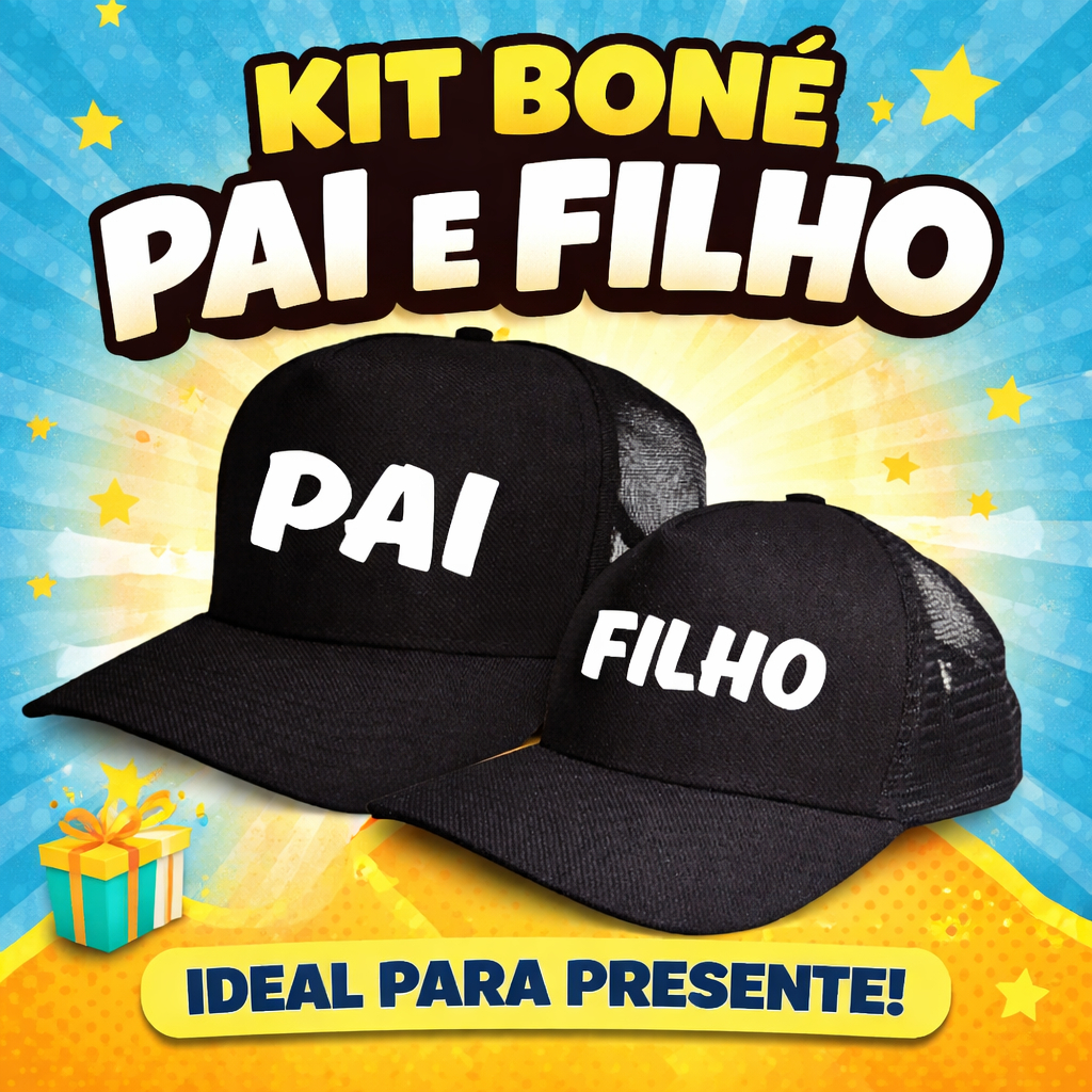 Kit 2 Bonés Pai e Filho Boné Super Cap Telinha Aba Curva Unissex Tal Pai Tal Filho Conjunto