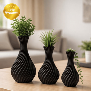Kit 3 Vasos Decorativos Preto em Espiral Decoração Moderna para Sala e Estante em Oferta na Shopee