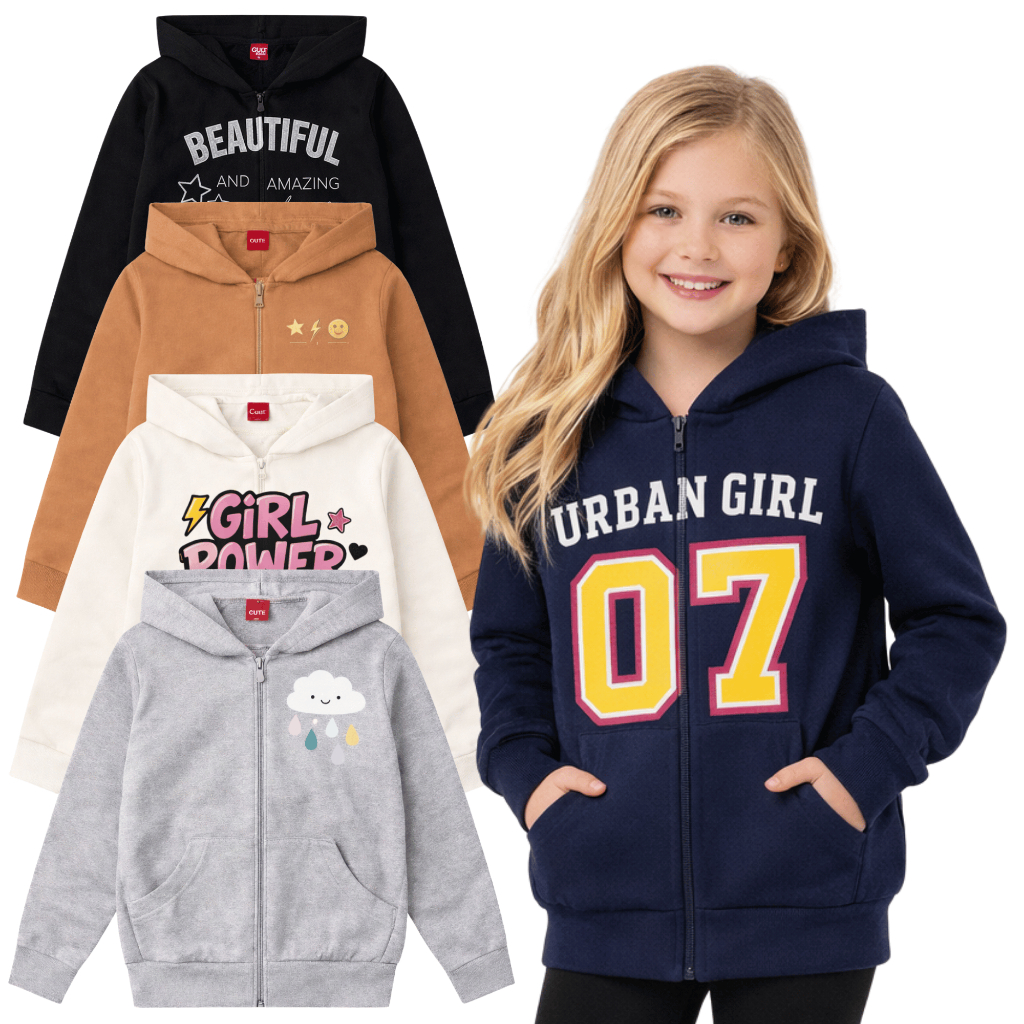 Jaqueta Premium Infantil e Juvenil Feminina com Capuz, Zíper e Bolsos  Moletom Premium Quentinho | Casaco Menina