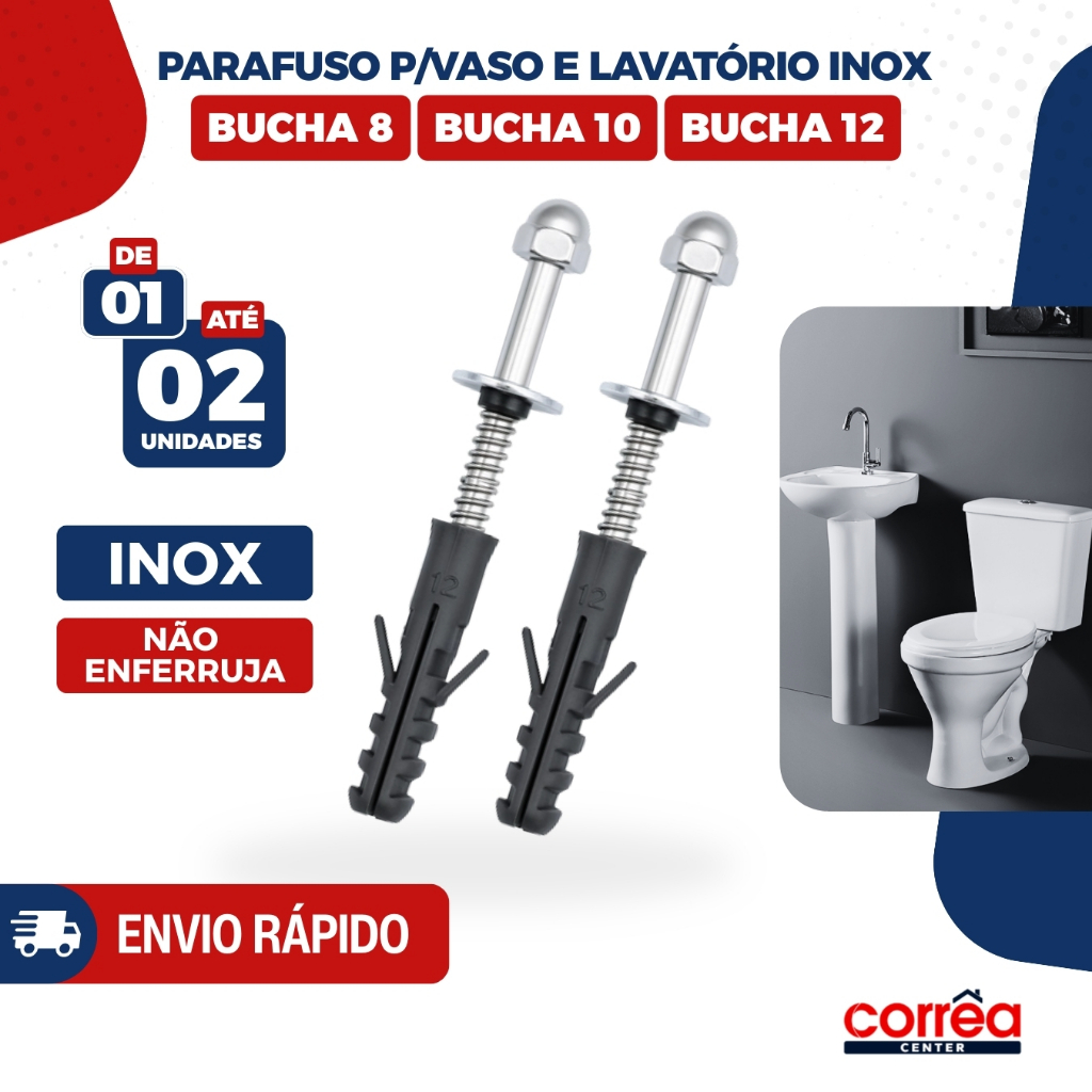 Parafusos Inox Não Enferruja para Vaso Sanitário e Lavatório – Bucha 8, 10 ou 12 – 1 ou 2 Unidades em Oferta na Shopee