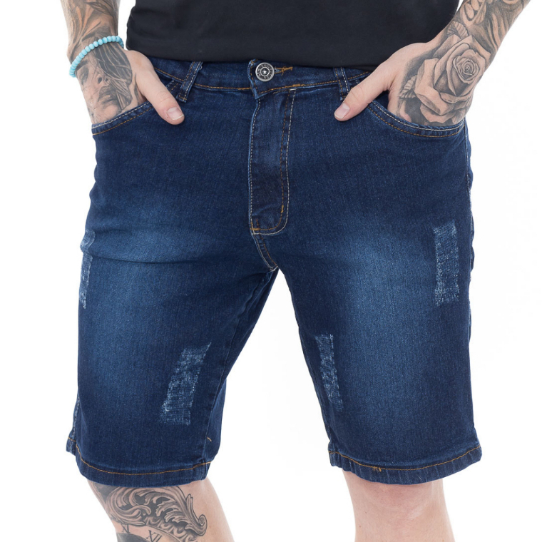 Bermuda Jeans Masculina Blue Dark Premium Conforto Estilo Casual Moderna Dia a Dia Tendência Masculina Perfeita