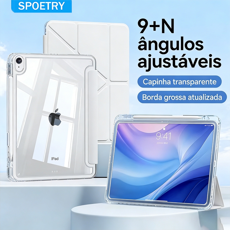 SPOETRY Capa Transparente Anti-Choque para iPad 7 8 9  iPad 10  Air 4/5  M2/M3 11" e A9 Plus