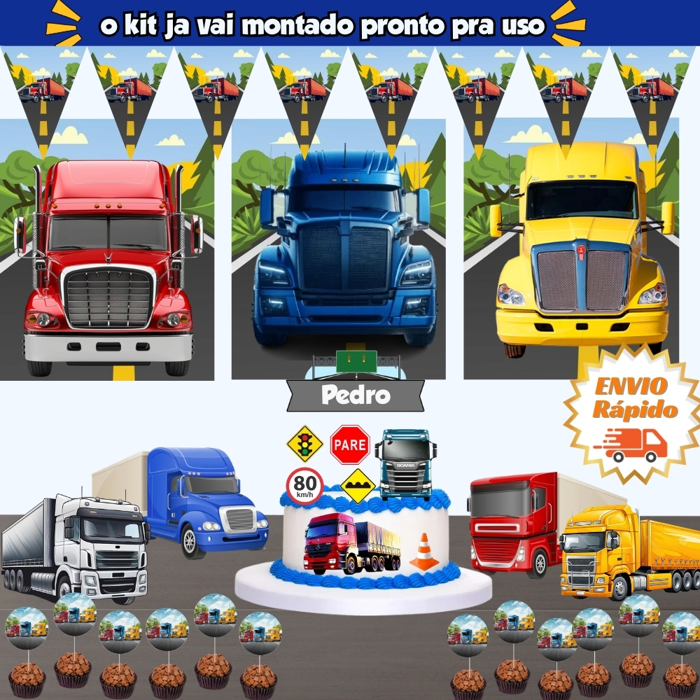 Kit Só Um Bolinho Tema Caminhão Carreta Scania - A Festa Perfeita! - Kit Pronto Festa em Casa