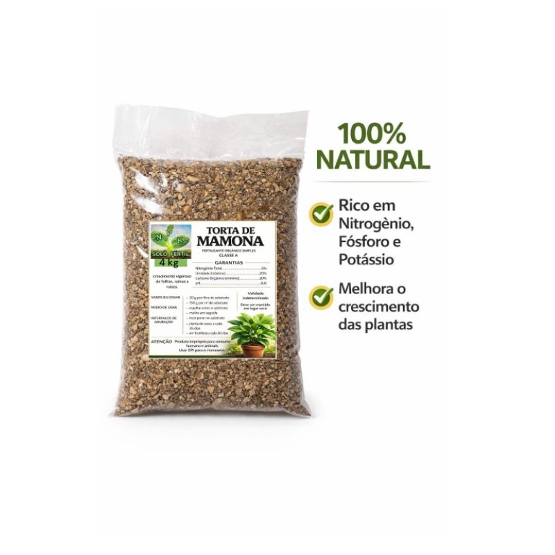 Torta de Mamona Adubo Orgânico Natural NPK Fertilizante para Plantas Horta Jardim Vasos Crescimento