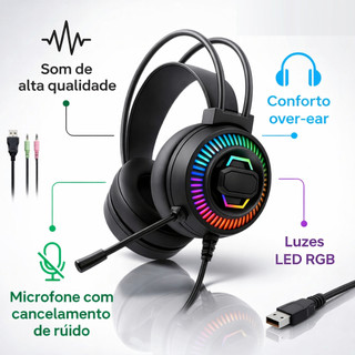 Headset Gamer Com Microfone Fone de Ouvido Estéreo LED Confortável PC PS4 PS5 Xbox Celular