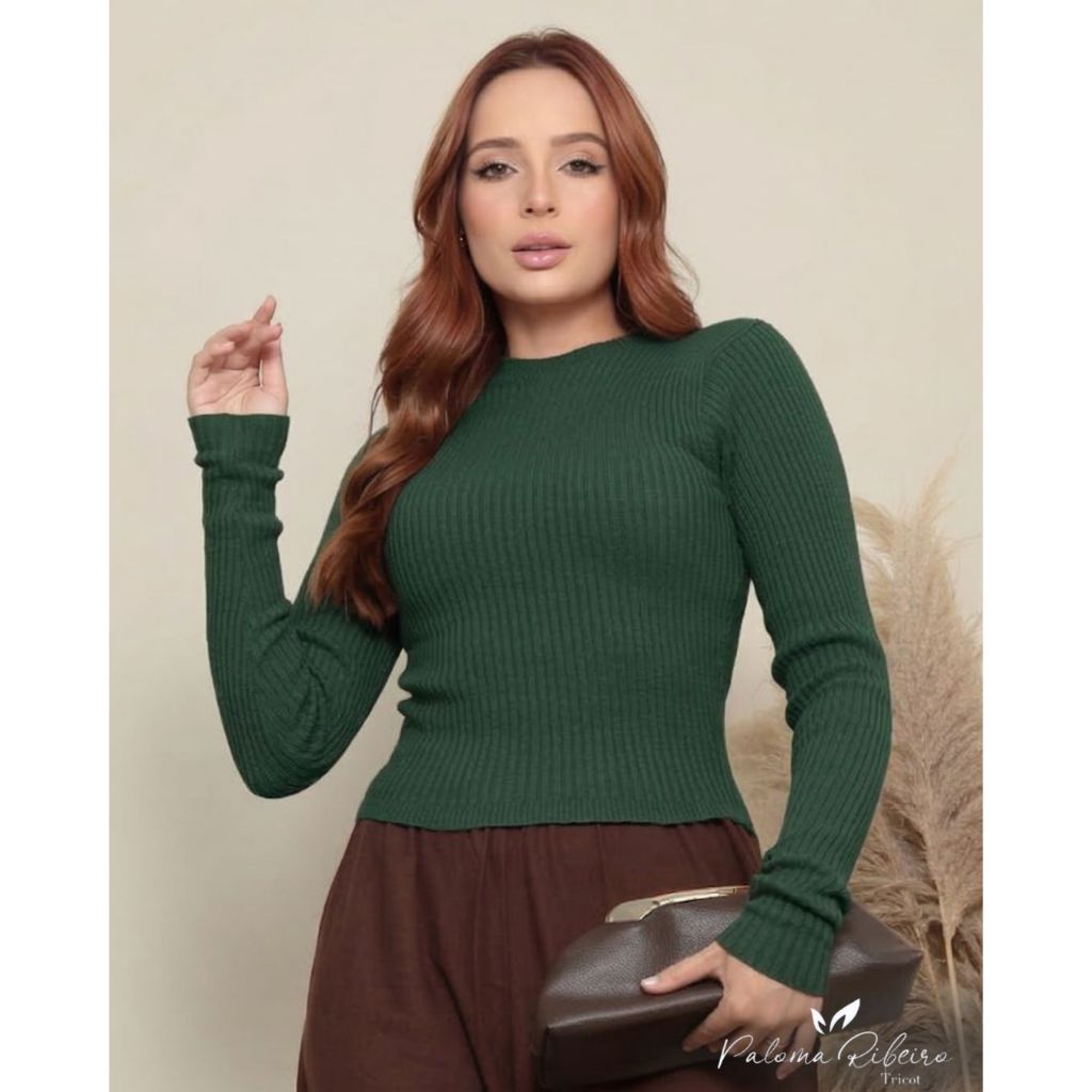 Blusa de Frio Feminina Tricot Elegante Cacharrel Manga Longa Canelado Tricô Moda Inverno