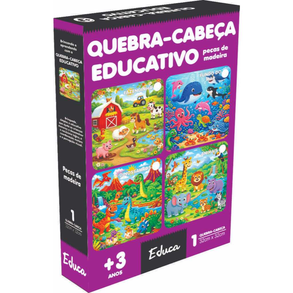 Kit 2 Quebra-cabeças Gigante 16 peças de madeira cada Educativo Animais + Fazendinha Montessori