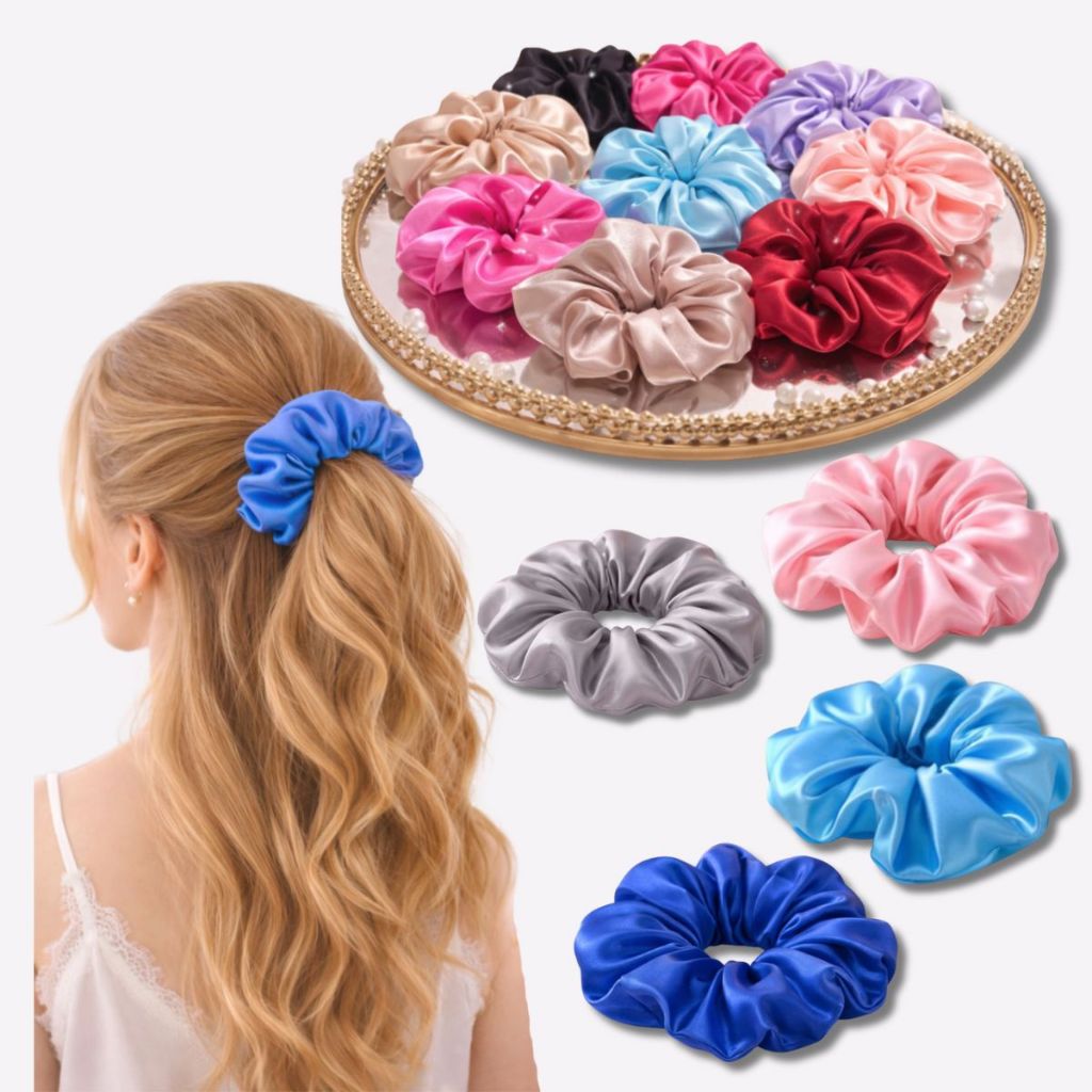 Kit Xuxinhas de Cetim Luxo Scrunchies Cabelo Sem Quebra Costura Embutida