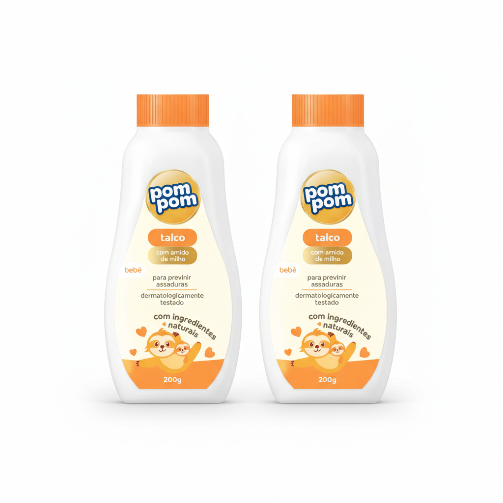 2x Talco Infantil Pom Pom 200g